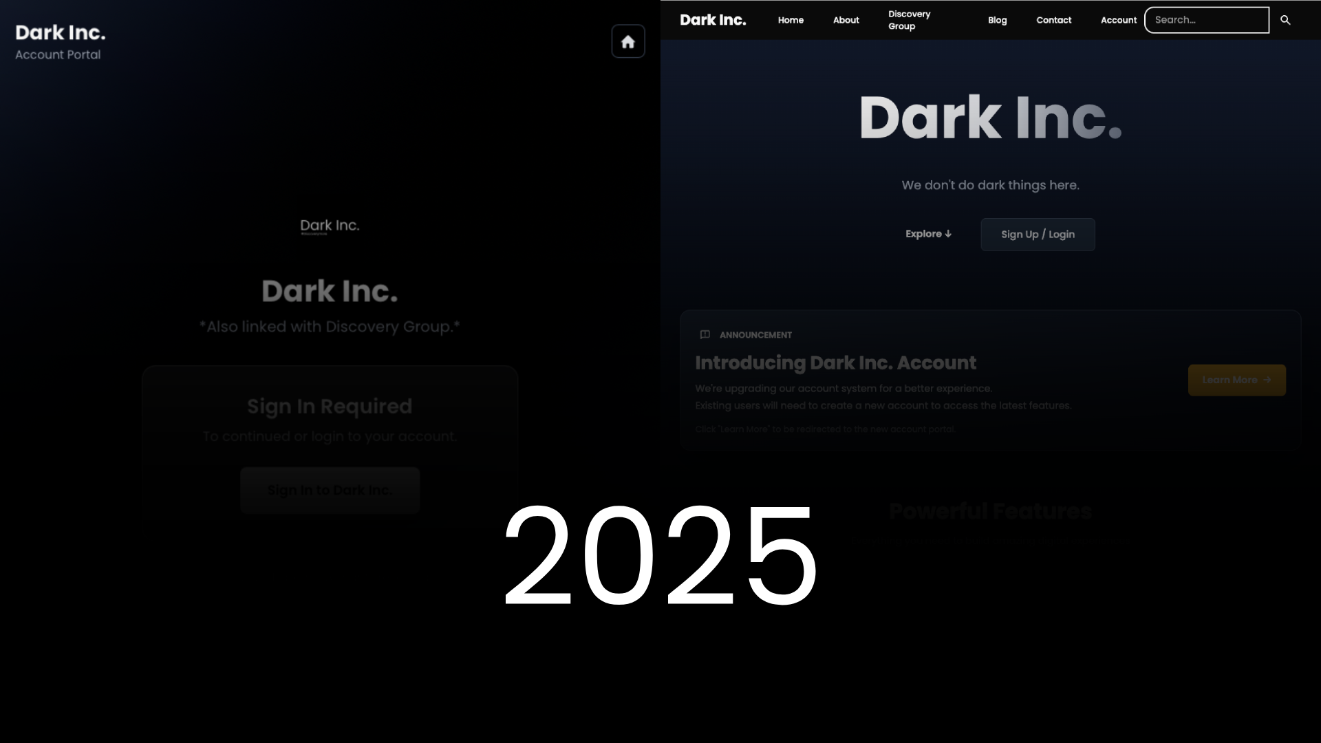 Dark Inc. account and website roadmap for 2025